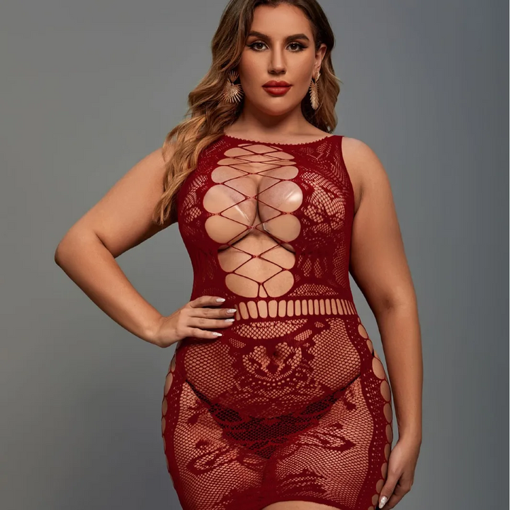 Plus Size Hollow-Out Sheer Tight Lingerie