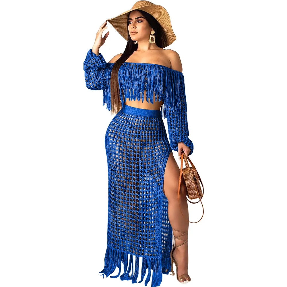 Summer Drift Tassel Knit Two-Piece Beach Cover-Up Set