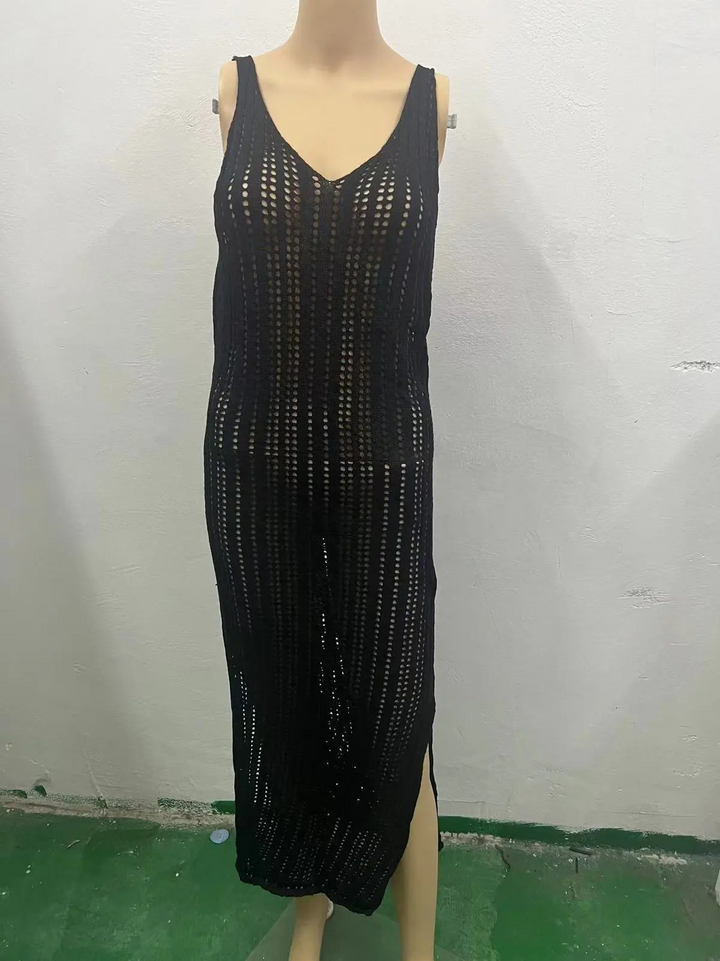 Coastal Breeze Knitted Hollow Strap Cover-Up Dress