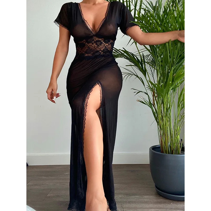 Backless V-Neck Sheer Hollow Sleep Dress