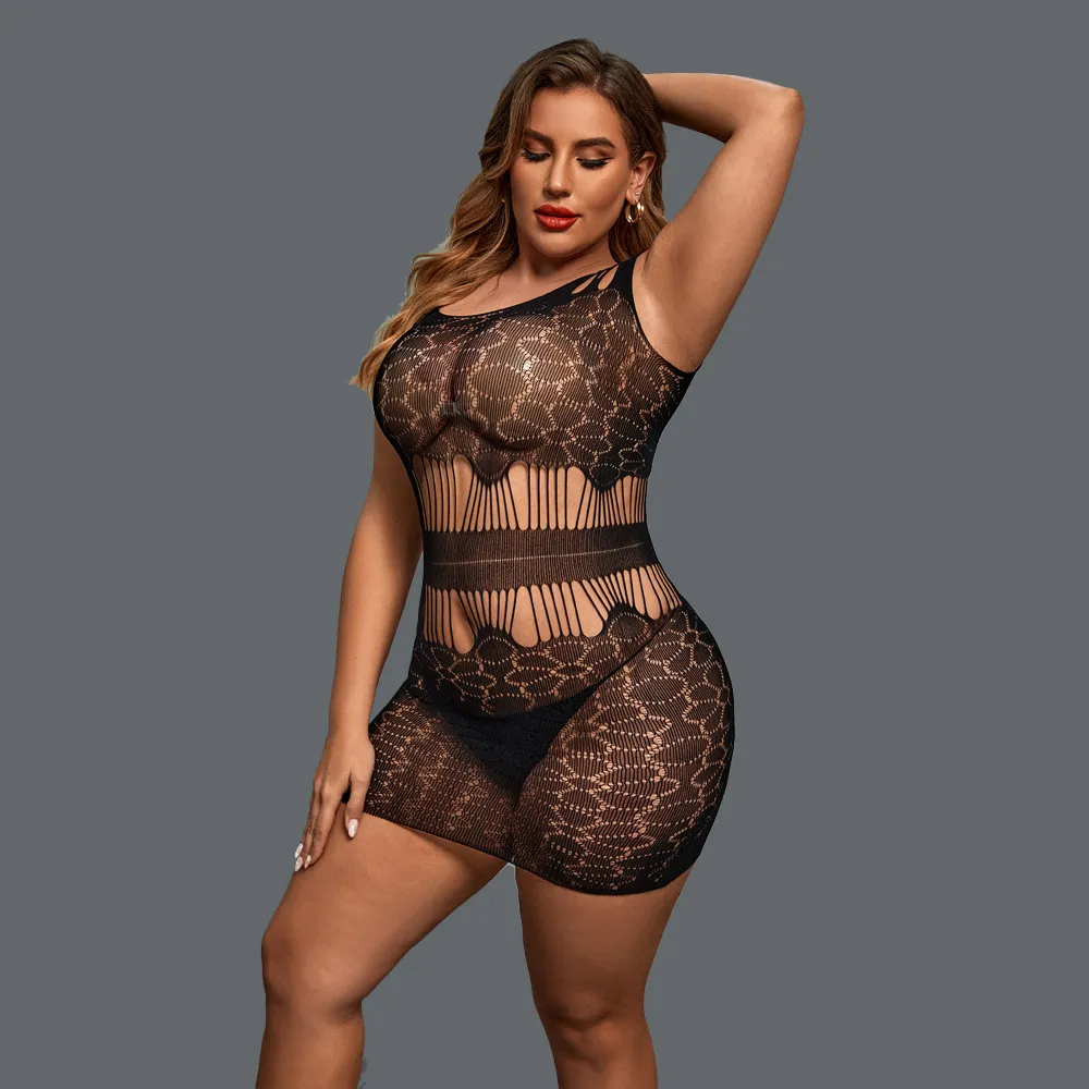 Plus Size Sheer Jacquard Hollow-Out Tight Lingerie
