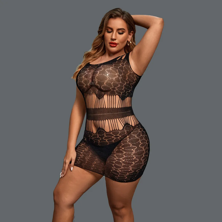 Plus Size Sheer Jacquard Hollow-Out Tight Lingerie