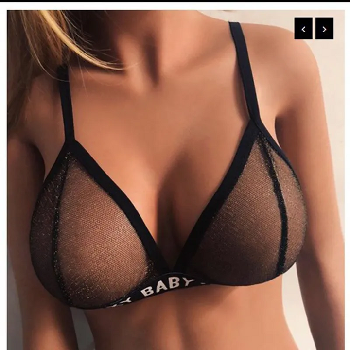 Letter Print Halter Backless Sheer Bikini Set