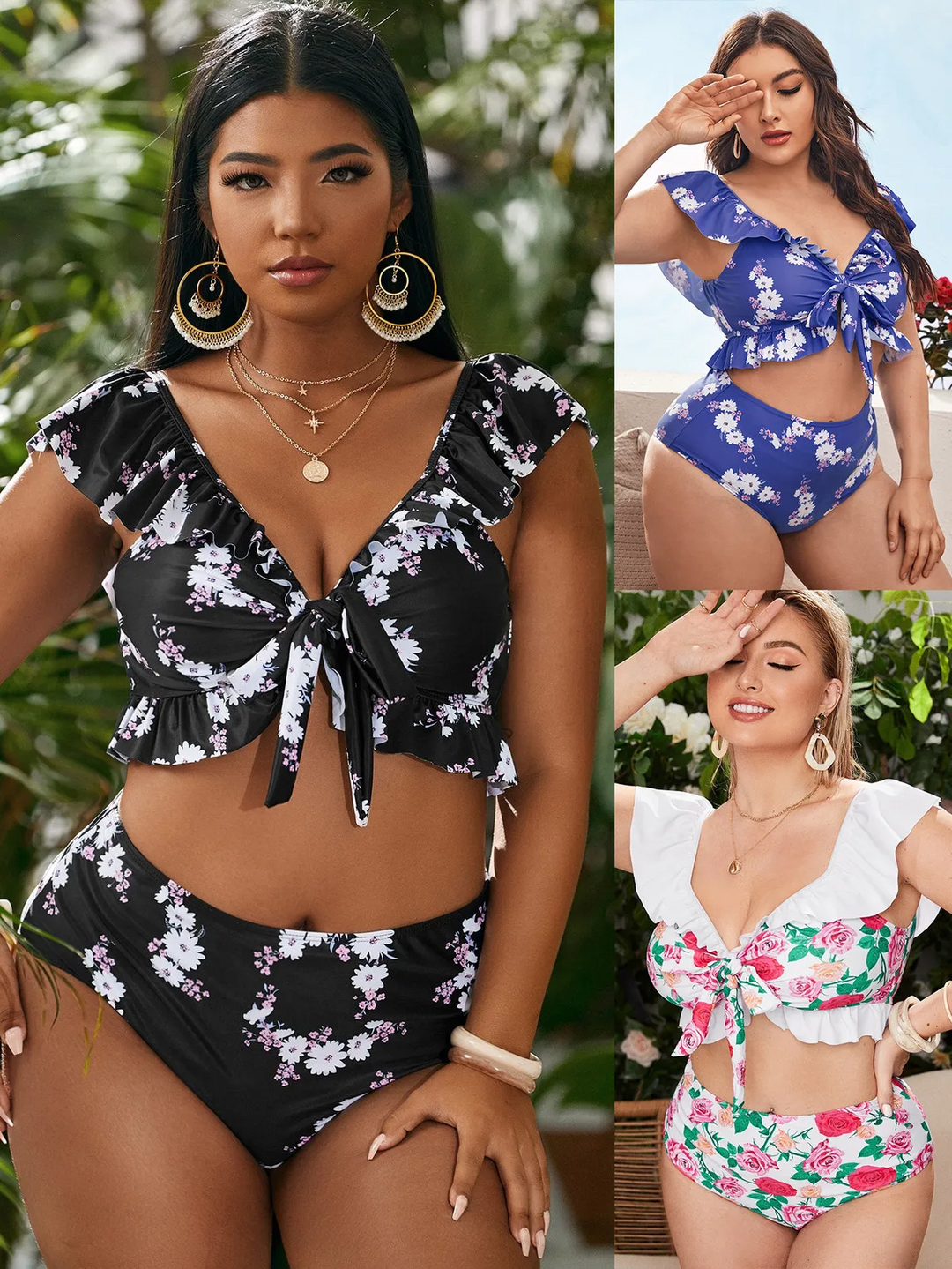Bloom Curve Floral Strap Swim Set