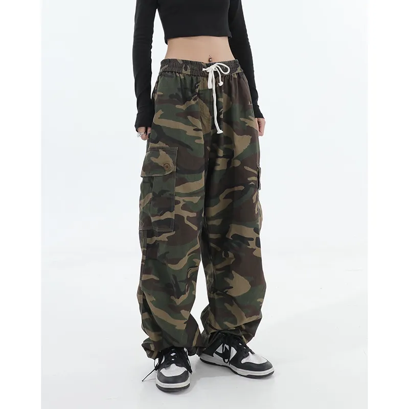 Camo Print Retro Style Multi Pocket Cargo Joggers