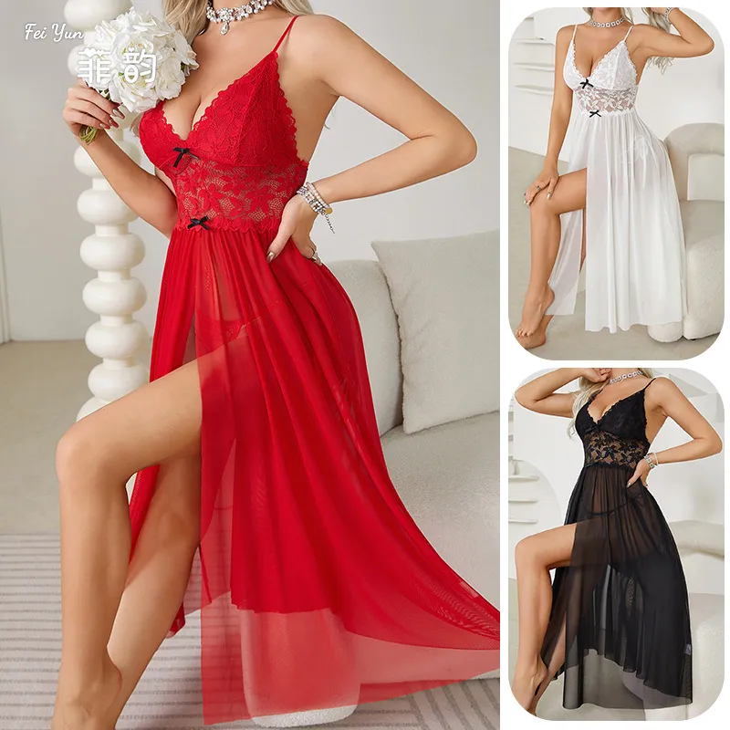 Lace Mesh Deep V Slip Nightdress