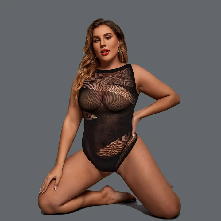 Plus Size Sheer Hollow-Out Bodysuit