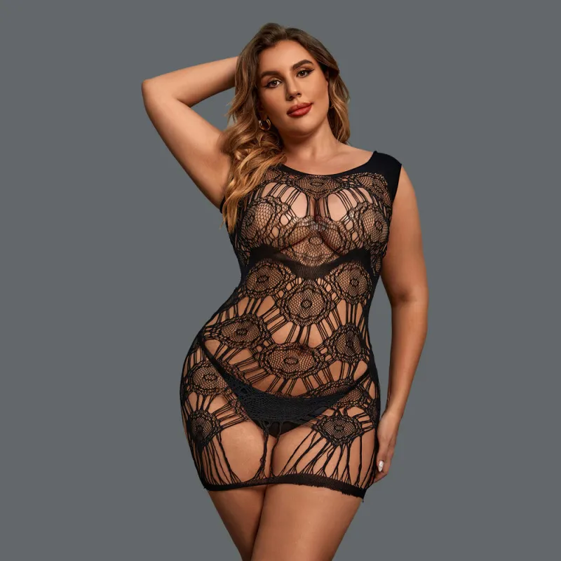 Plus Size Jacquard Sheer Hollow-Out Tight Lingerie