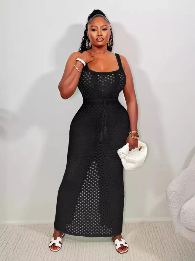 Coastal Breeze Hollow Knit Long Sleeve Cover-Up