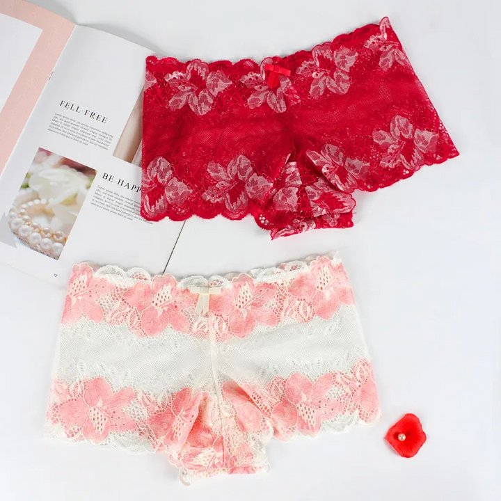 Lace Rose Pattern Mid-Waist Panty with Cotton Crotch