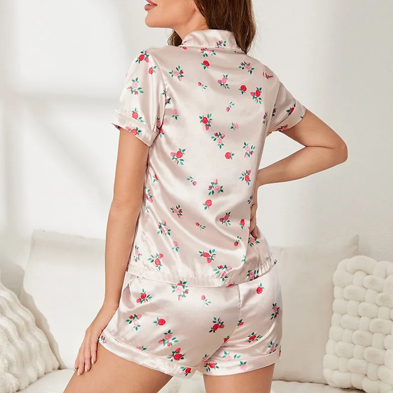 Casual Floral Print Short Sleeve Pajama Set