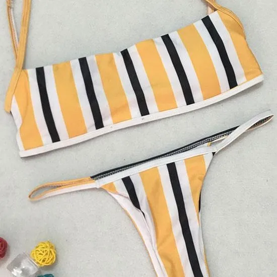 Striped Camisole Bikini Swimsuit Set
