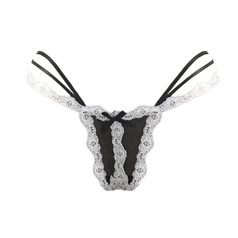 Color Block Lace Low-Waist Triangle Thong