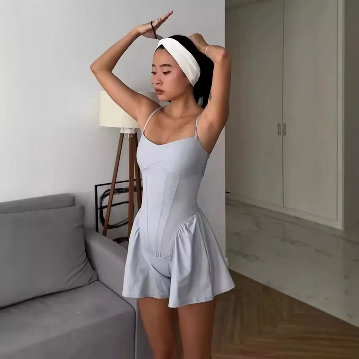 Wide-Leg A-Line Fitness Romper with Suspenders