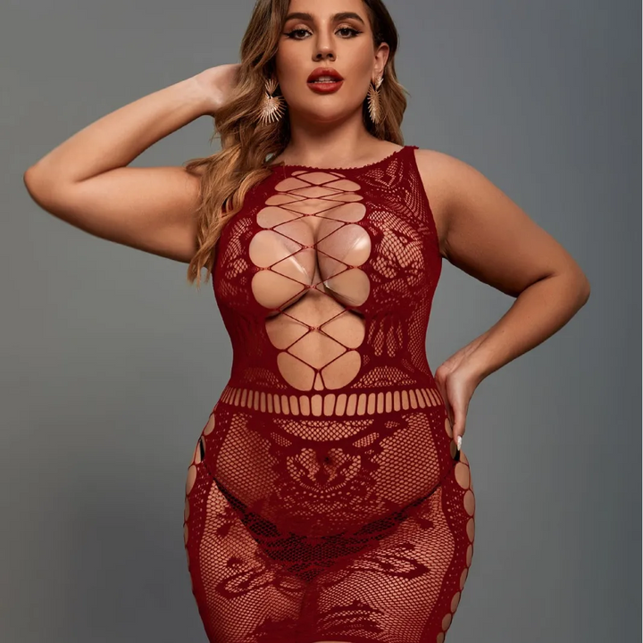 Plus Size Hollow-Out Sheer Tight Lingerie