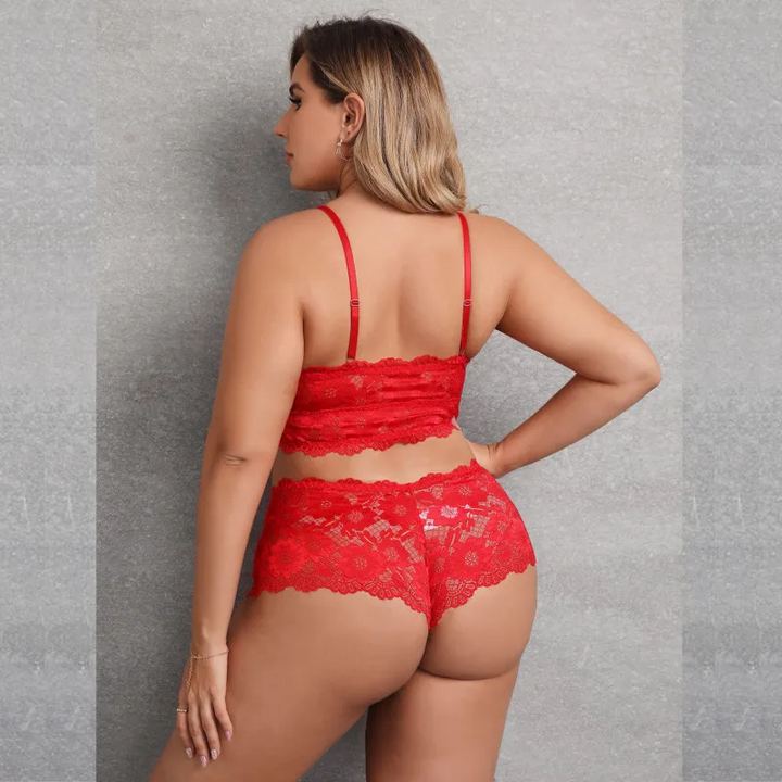 Plus Size Lace Strappy Bra and Panty Set