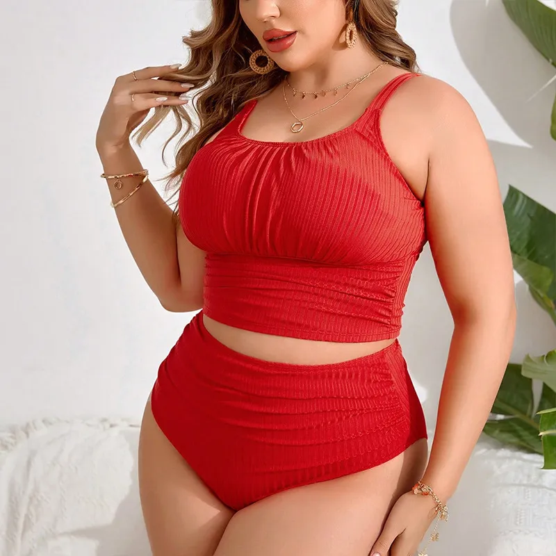 Women Fashion Sexy Plus Size Sling High Waist Swimwear Set