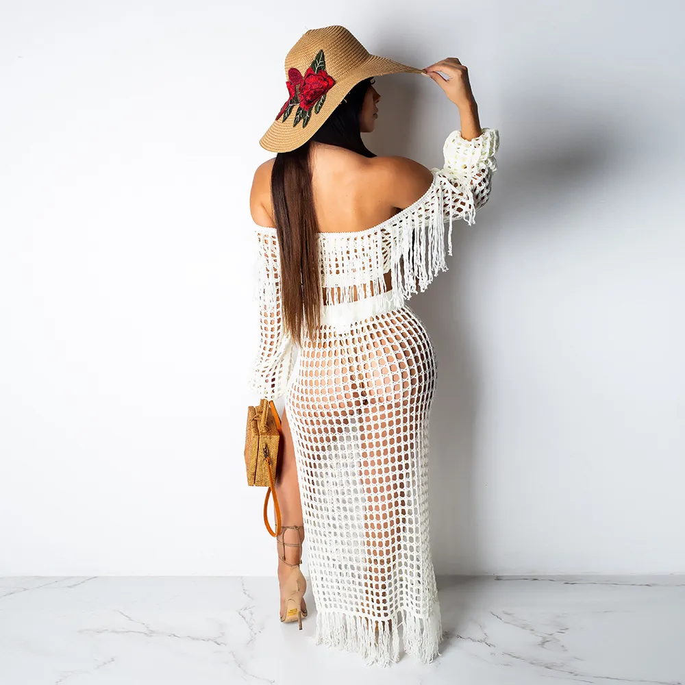 Summer Drift Tassel Knit Two-Piece Beach Cover-Up Set