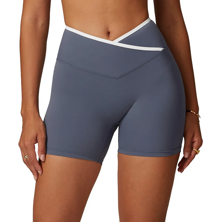 Crossover Style High Rise Stretch Yoga Shorts