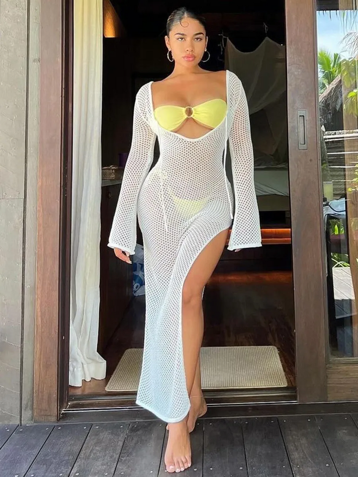 Seabreeze Hollow Knit Holiday Cover-Up Dress