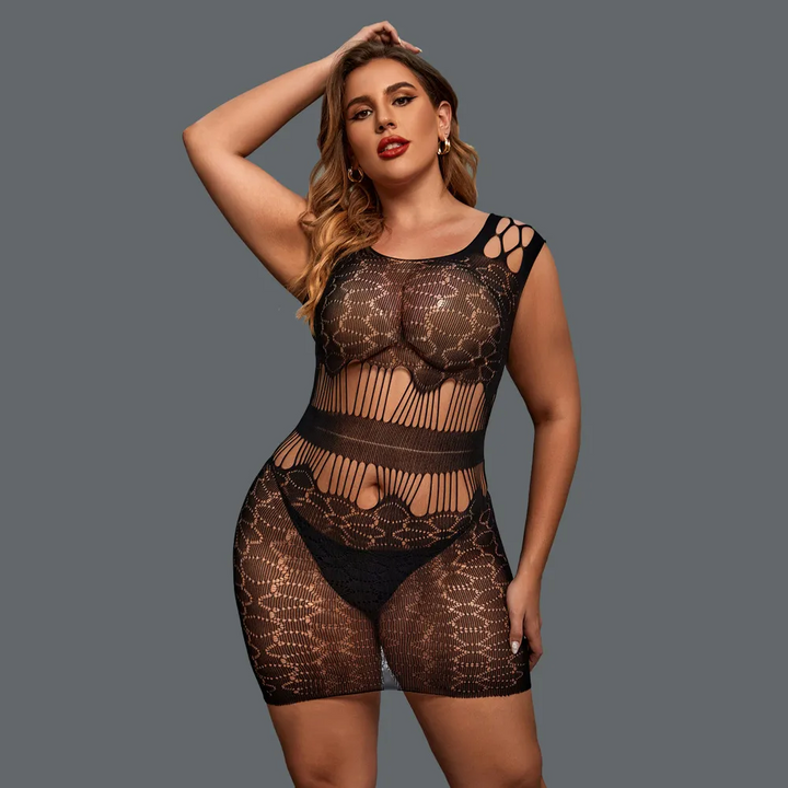 Plus Size Sheer Jacquard Hollow-Out Tight Lingerie