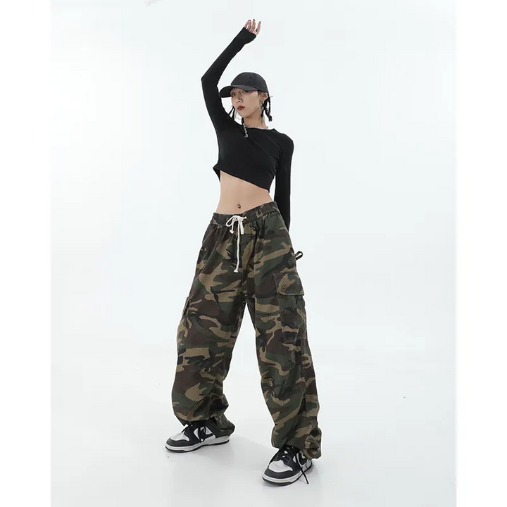 Camo Print Retro Style Multi Pocket Cargo Joggers