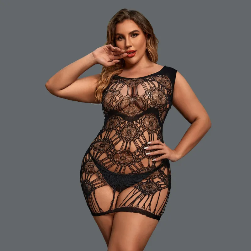 Plus Size Jacquard Sheer Hollow-Out Tight Lingerie