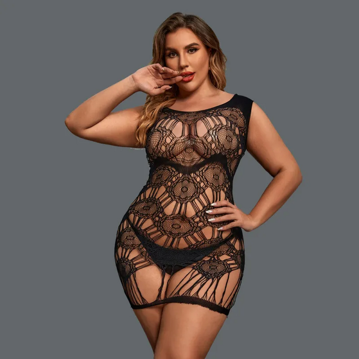 Plus Size Jacquard Sheer Hollow-Out Tight Lingerie