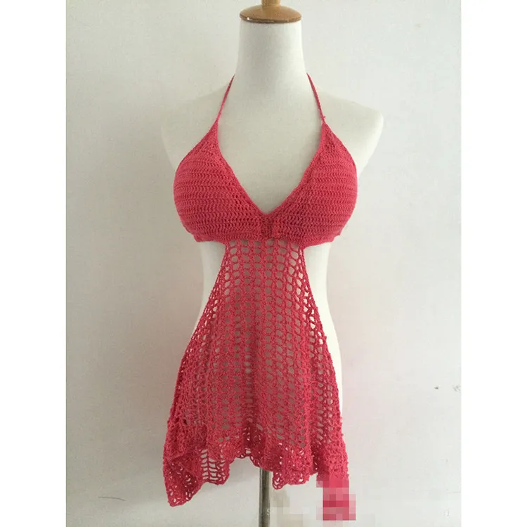 Knitted V-Neck Halter One-Piece Swimsuit for Vacation