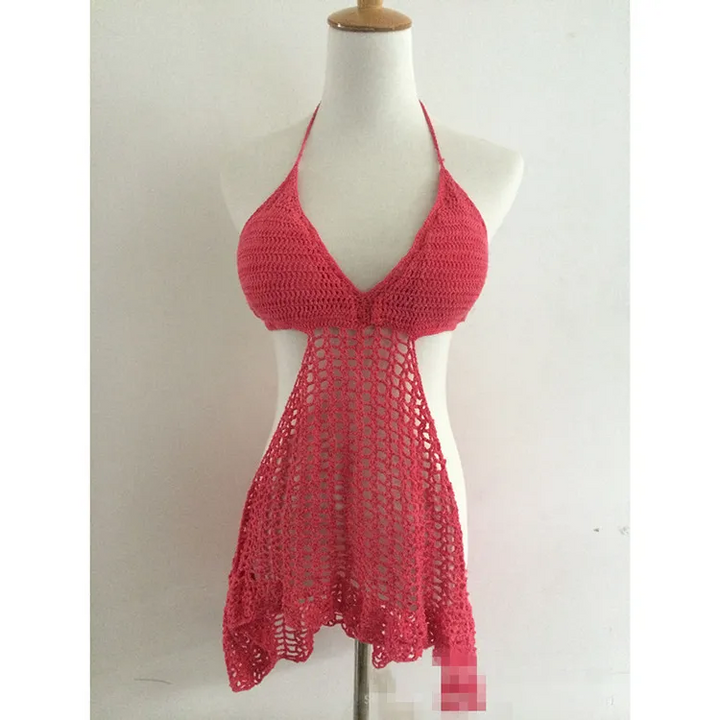 Knitted V-Neck Halter One-Piece Swimsuit for Vacation