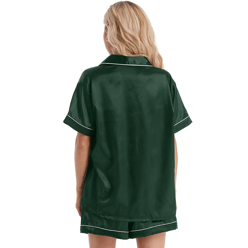 Silky Imitation Lapel Short Sleeve Pajama Set