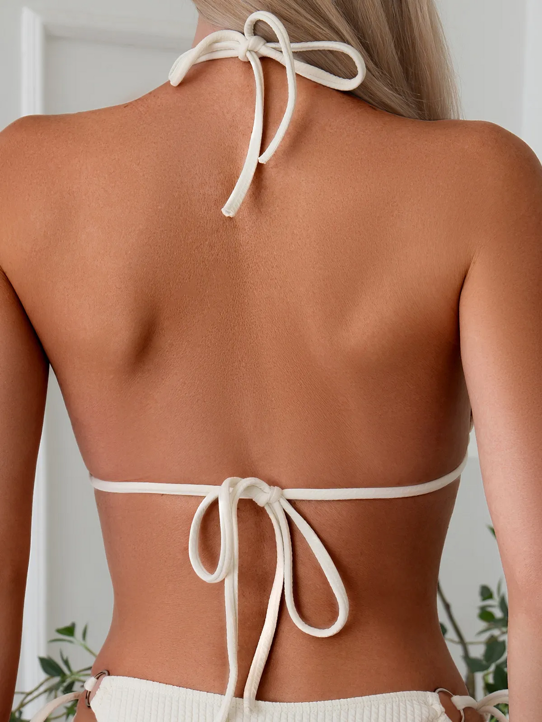 Solid Color Halter Lace-Up Bikini Set
