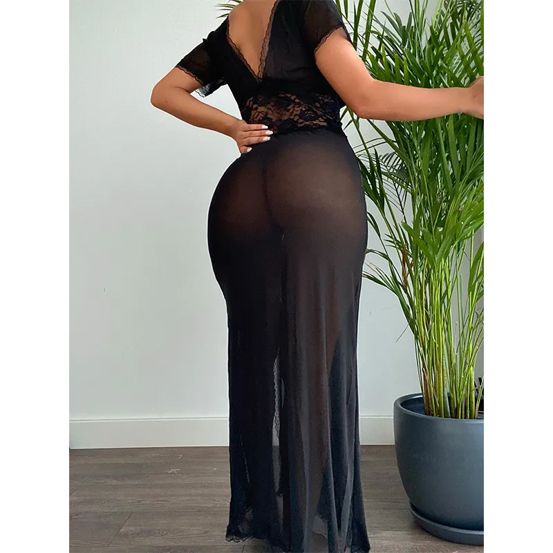 Backless V-Neck Sheer Hollow Sleep Dress