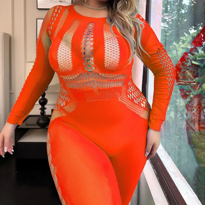 Plus Size High-Waist Hollow Tight Lingerie Jumpsuit