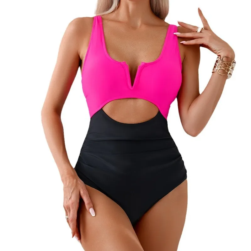 WaveChic Colorblock Cut-Out One-Piece Swimsuit