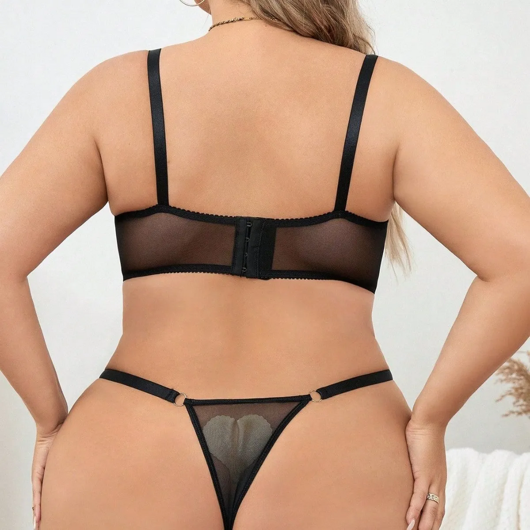 Plus Size Sheer Floral Lace Bra and Panty Set