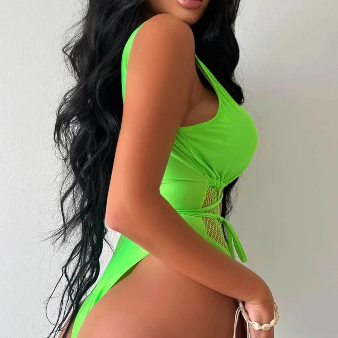 Summer Mesh Lace-Up Backless Hollow One-Piece Swimsuit for Women