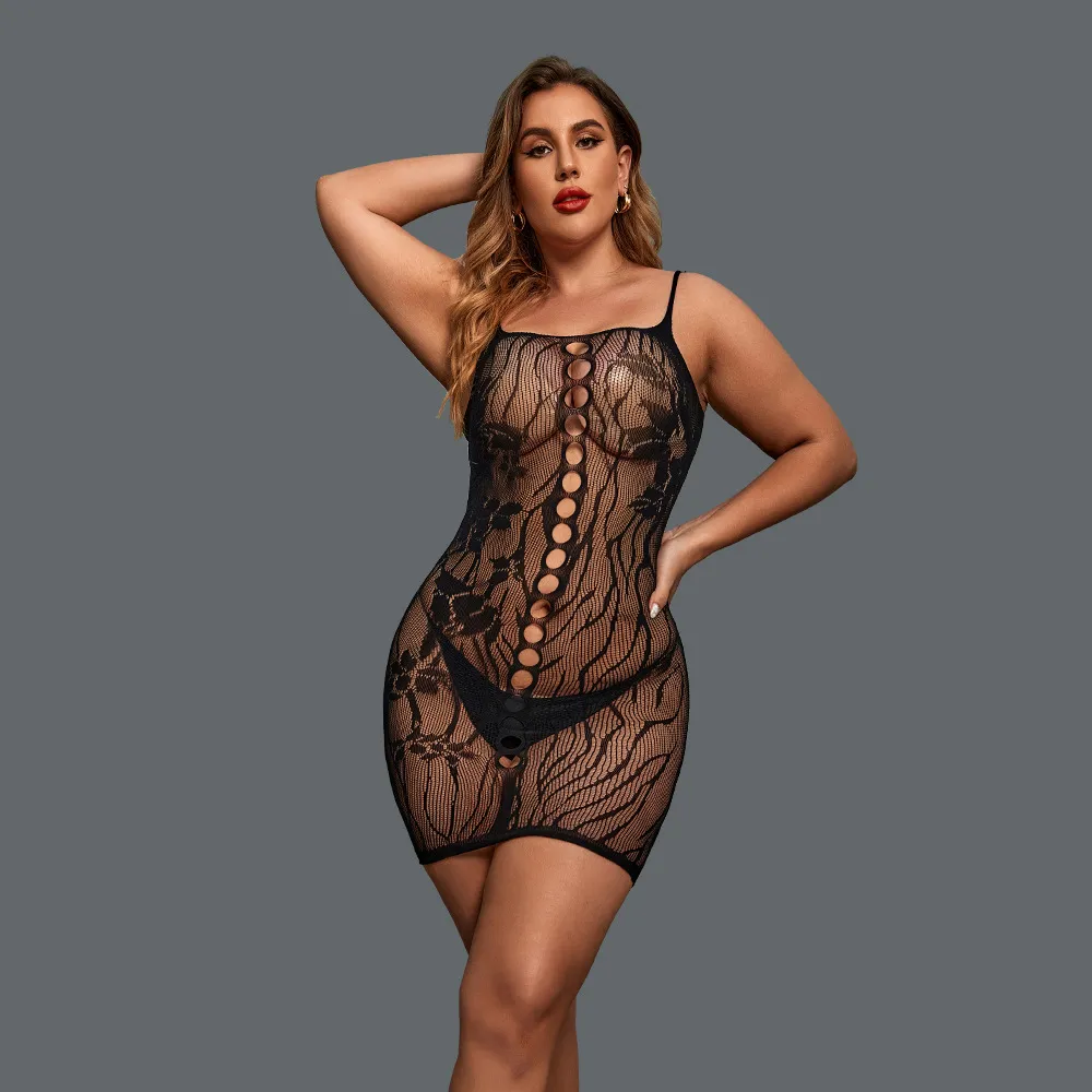 Plus Size Tight Jacquard Hollow Sling Lingerie