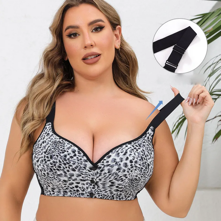 Plus Size Leopard Print Wireless Front-Closure Bra
