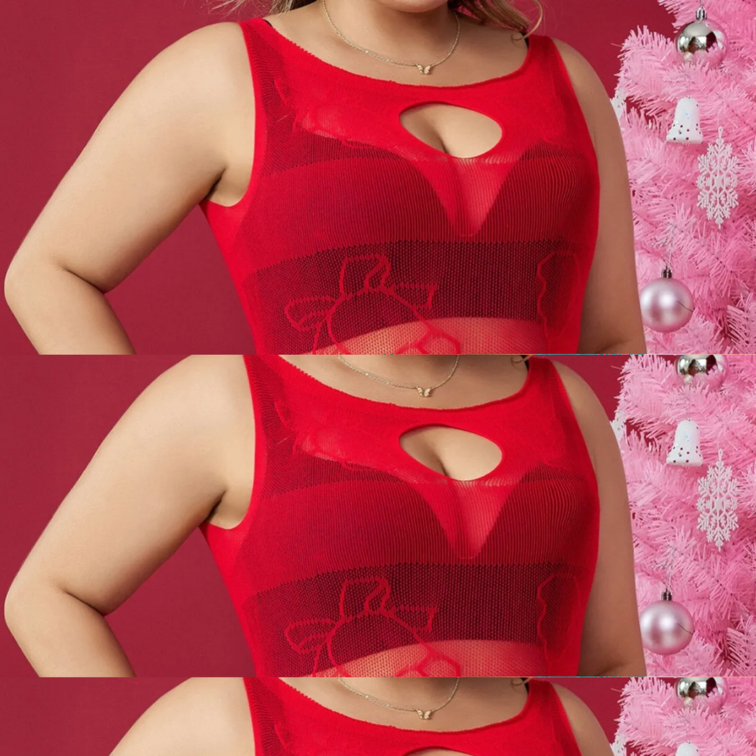 Plus Size Sheer Christmas Bell Romper Lingerie