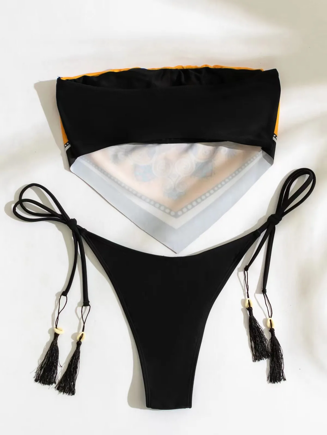 Printed Tube Top Lace-Up Bikini Set