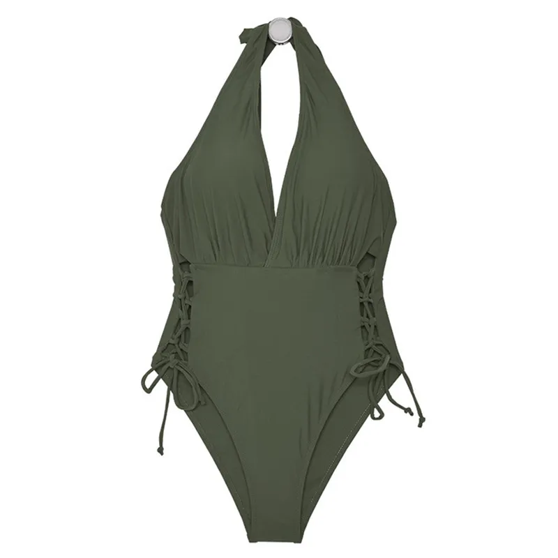 Sunset Glow Backless Halter One-Piece Swimsuit