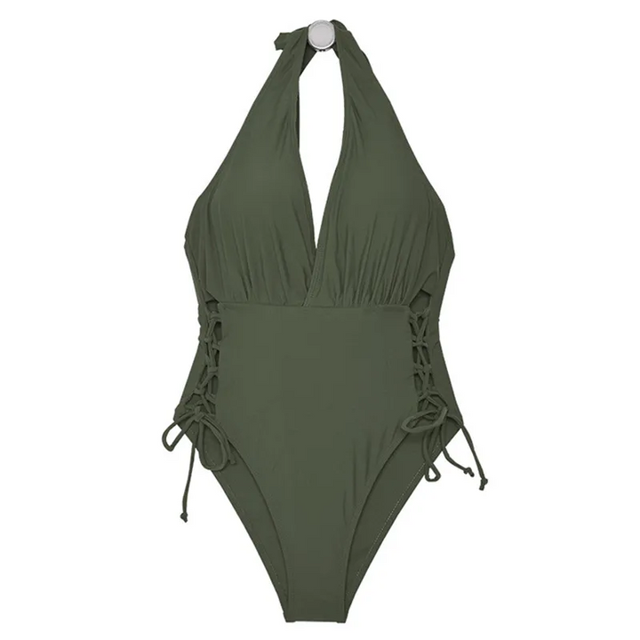 Sunset Glow Backless Halter One-Piece Swimsuit