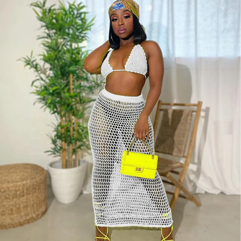 Sunflare Halo Knit Two-Piece Mesh Skirt Set