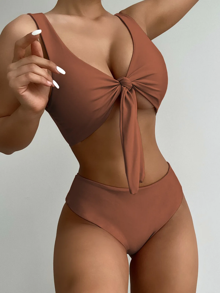 Women Sexy Solid Color Knot Swimsuit
