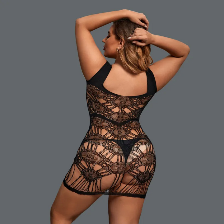 Plus Size Jacquard Sheer Hollow-Out Tight Lingerie