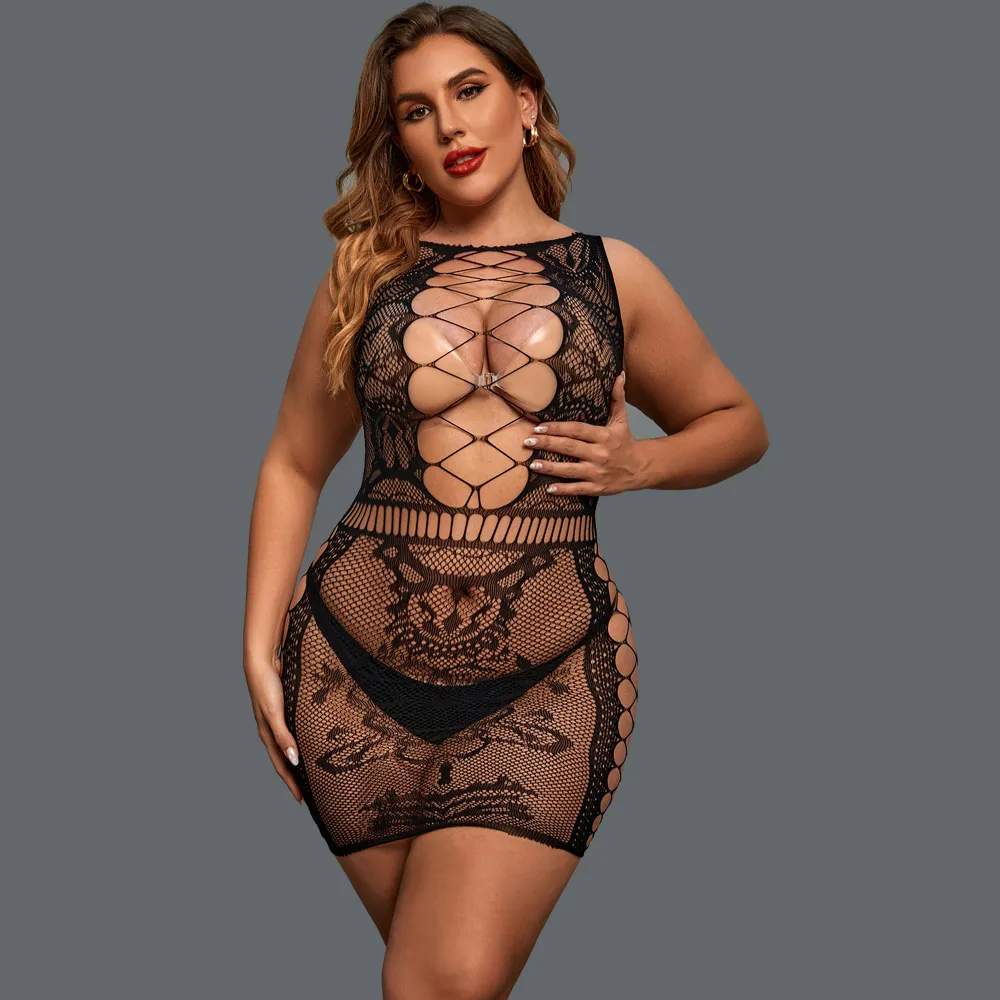 Plus Size Sheer Jacquard Hollow Lingerie
