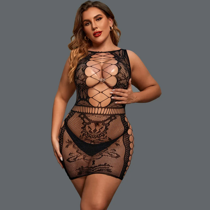 Plus Size Sheer Jacquard Hollow Lingerie