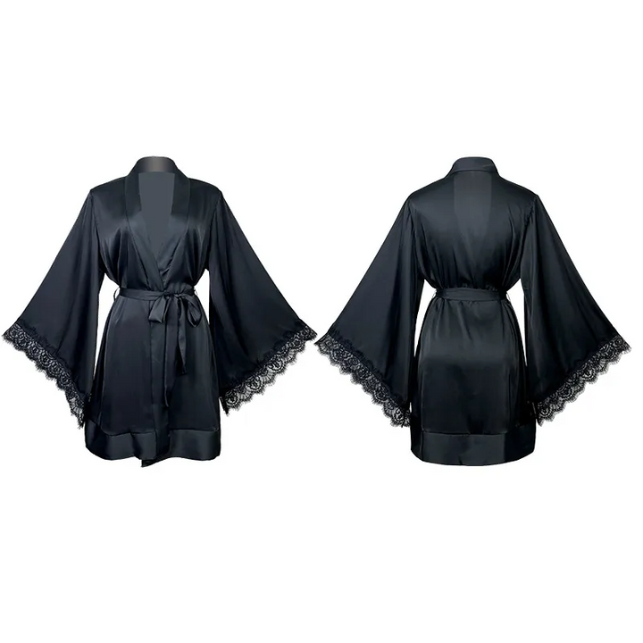 V-Neck Lace Long Sleeve Satin Pajama Set