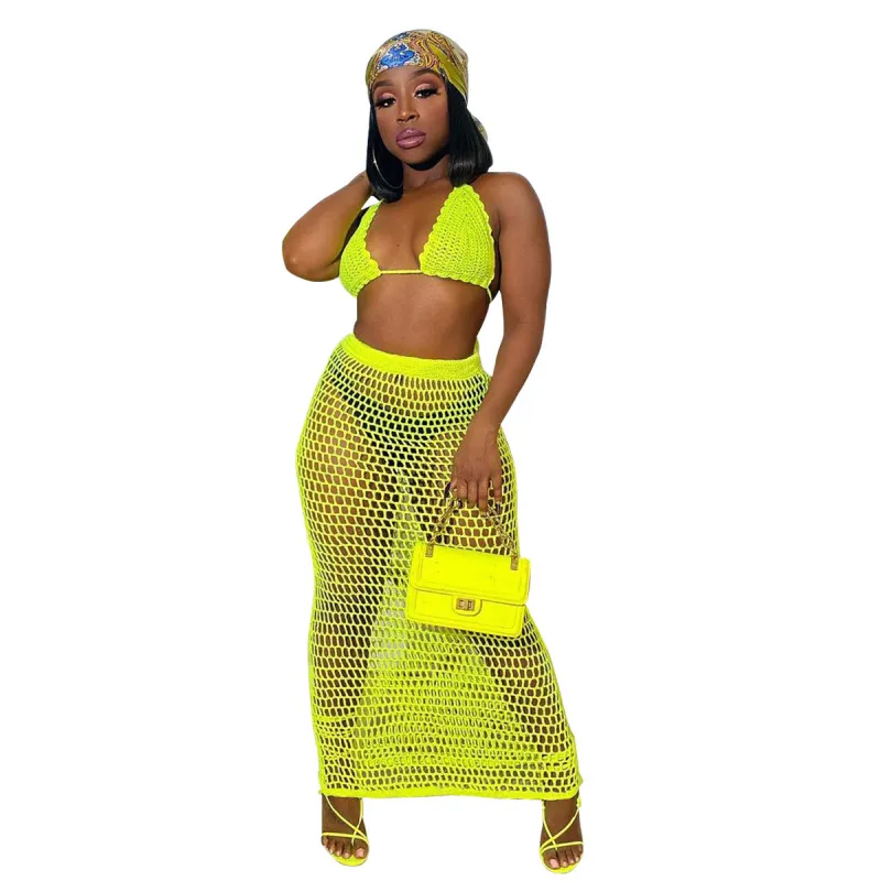 Sunflare Halo Knit Two-Piece Mesh Skirt Set